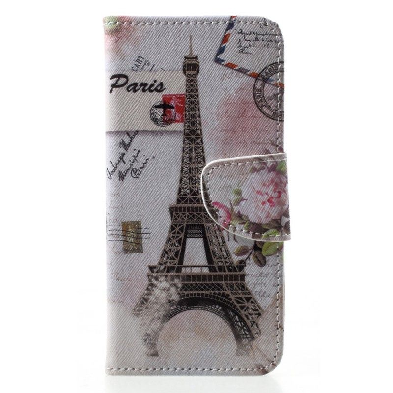 Lærdeksel Folio Deksel Huawei P20 Lite Retro Eiffeltårnet