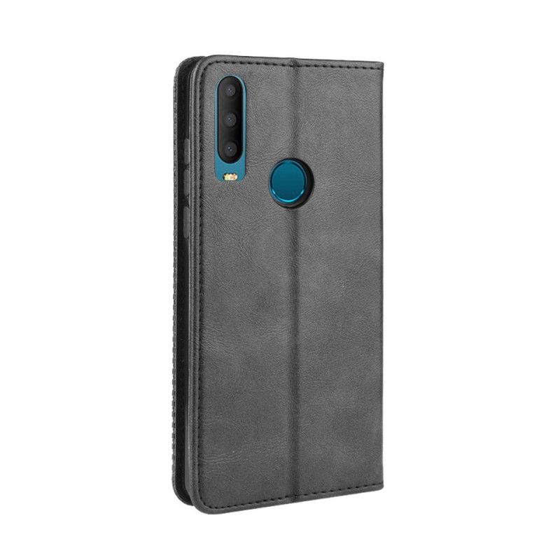 Folio Deksel for Alcatel 3X (2019) Svart Stilisert Vintage Skinn-Effekt