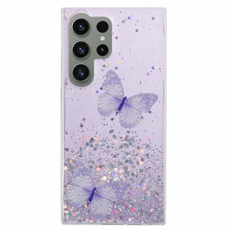 Deksel Samsung Galaxy S24 Ultra 5g Glitter Med Sommerfugler