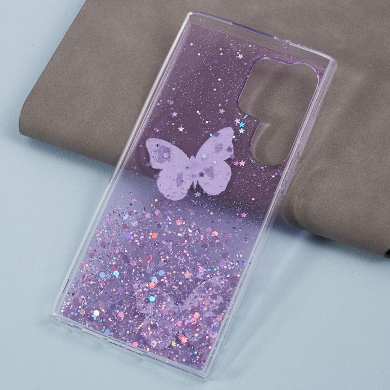 Deksel Samsung Galaxy S24 Ultra 5g Glitter Med Sommerfugler