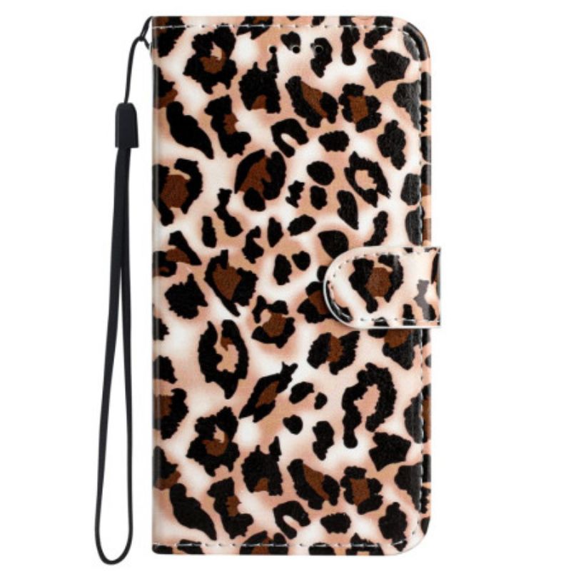 Folio Deksel Samsung Galaxy S24 Ultra 5g Strappy Med Leopardtrykk