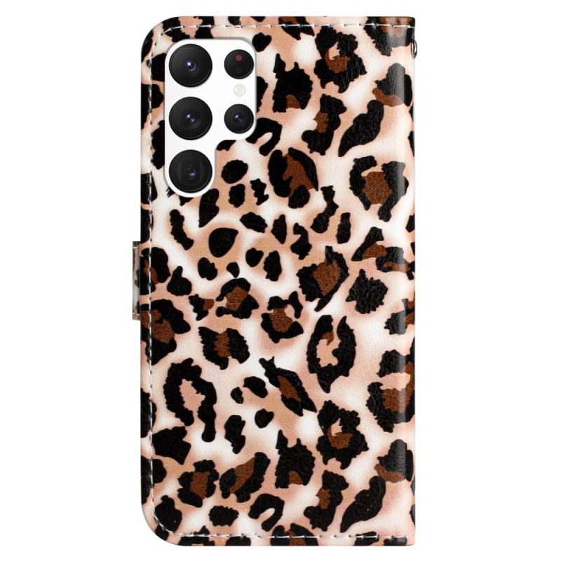 Folio Deksel Samsung Galaxy S24 Ultra 5g Strappy Med Leopardtrykk