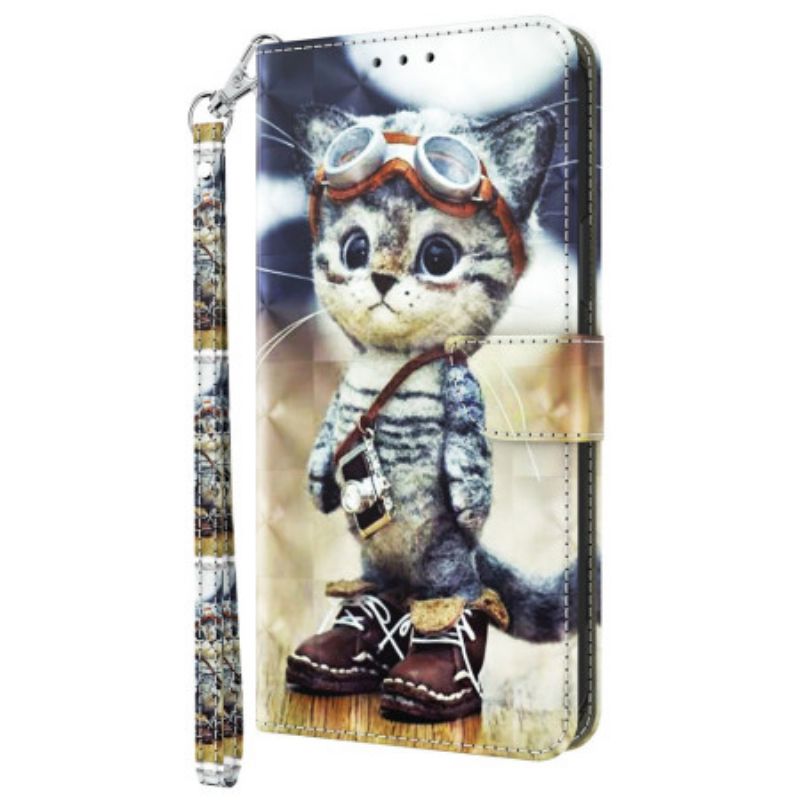 Folio Deksel Til Samsung Galaxy S24 Ultra 5g Aviator Cat Med Stropp