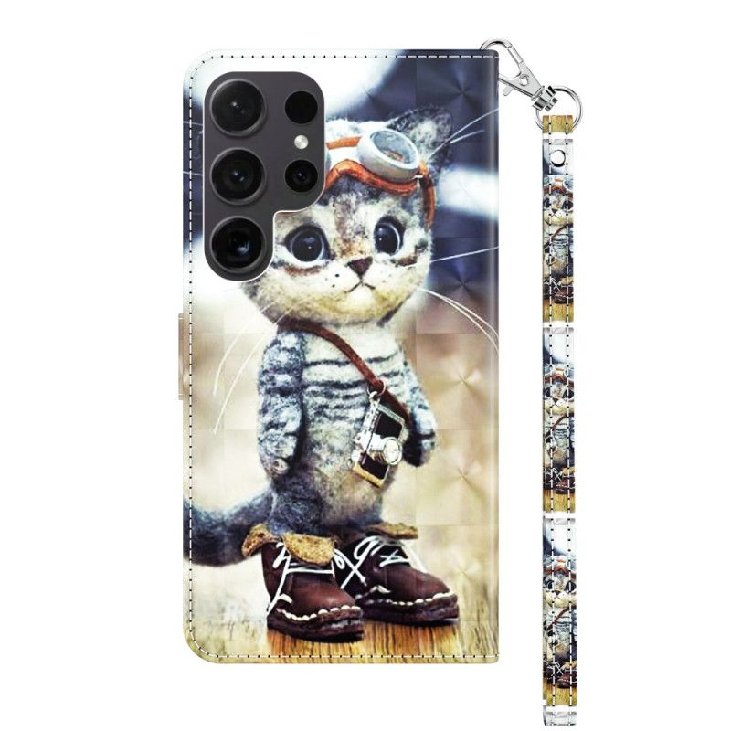 Folio Deksel Til Samsung Galaxy S24 Ultra 5g Aviator Cat Med Stropp