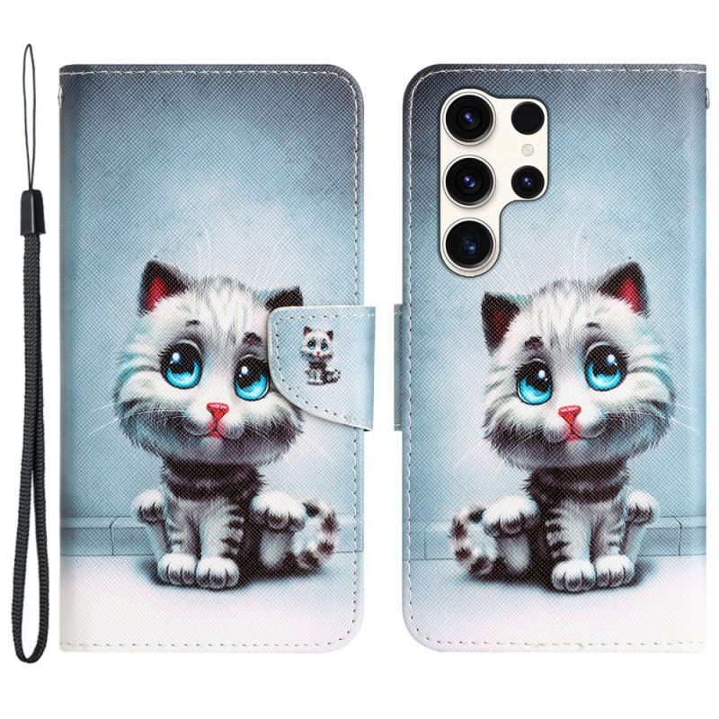 Folio Deksel Til Samsung Galaxy S24 Ultra 5g Blue Eyed Cat Med Stropp