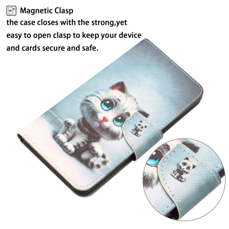 Folio Deksel Til Samsung Galaxy S24 Ultra 5g Blue Eyed Cat Med Stropp