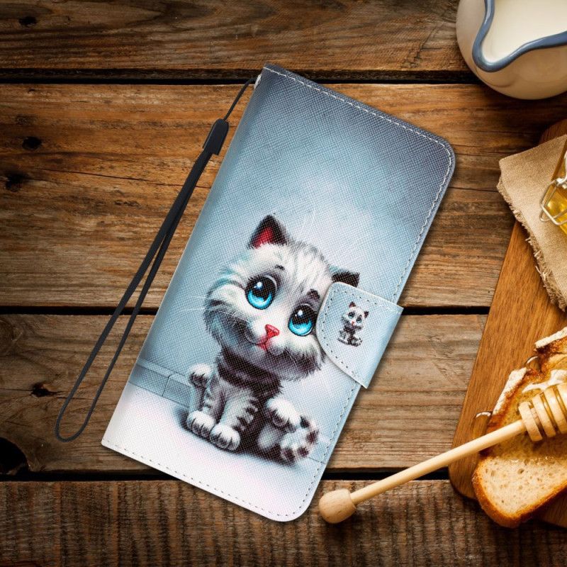 Folio Deksel Til Samsung Galaxy S24 Ultra 5g Blue Eyed Cat Med Stropp