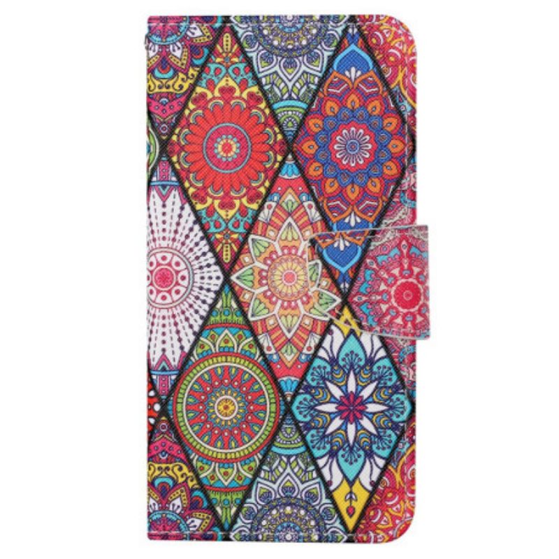 Folio Deksel Til Samsung Galaxy S24 Ultra 5g Patchwork Med Stropp