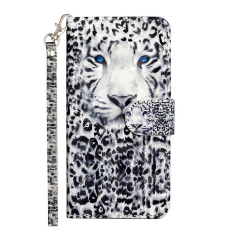 Lærdeksel Folio Deksel Samsung Galaxy S24 Ultra 5g Leopard Med Stropp