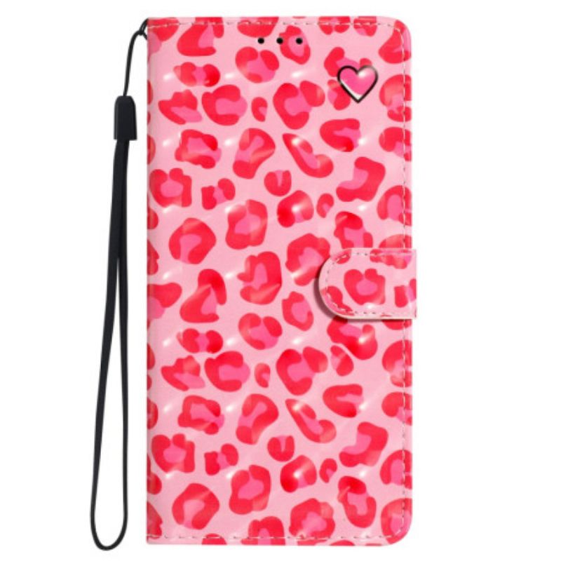 Lærdeksel Folio Deksel Samsung Galaxy S24 Ultra 5g Rosa Leopardtrykk