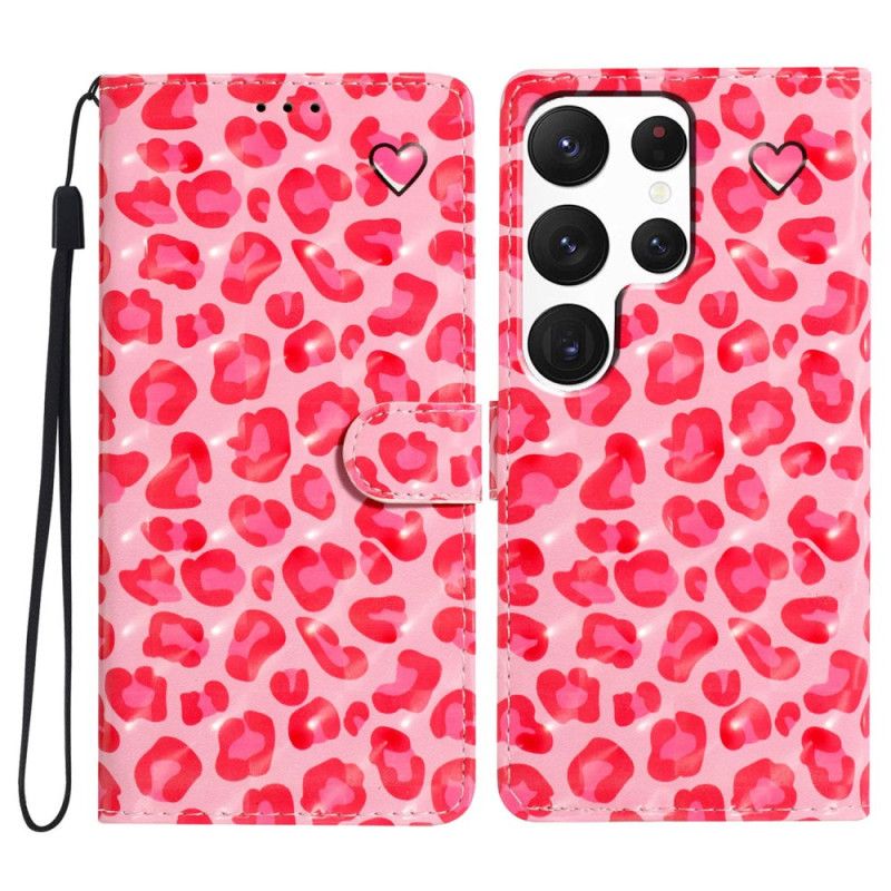 Lærdeksel Folio Deksel Samsung Galaxy S24 Ultra 5g Rosa Leopardtrykk