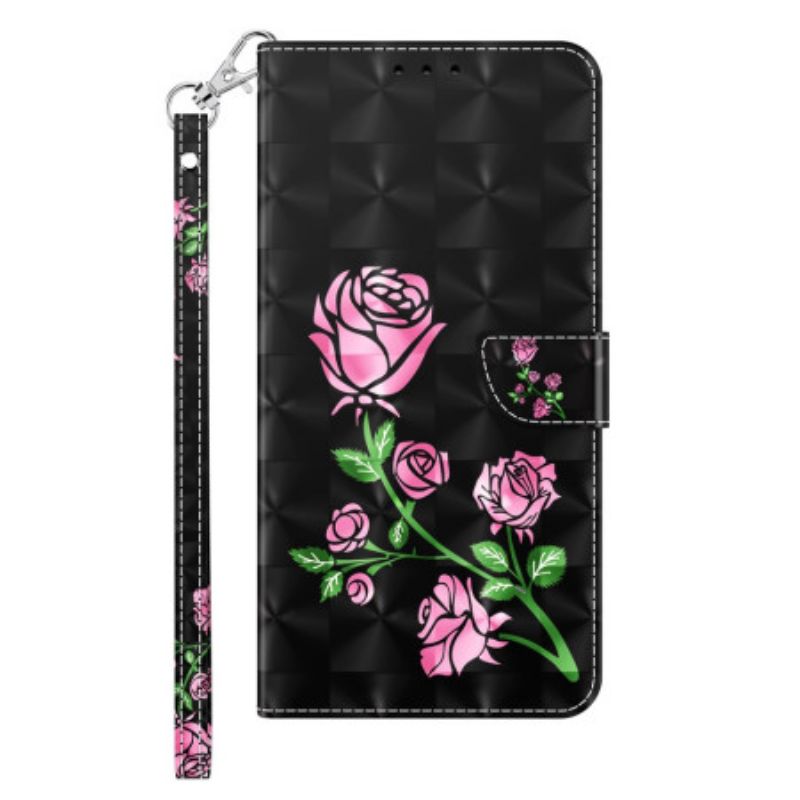 Lærdeksel Folio Deksel Samsung Galaxy S24 Ultra 5g Roseblomster Med Stropp