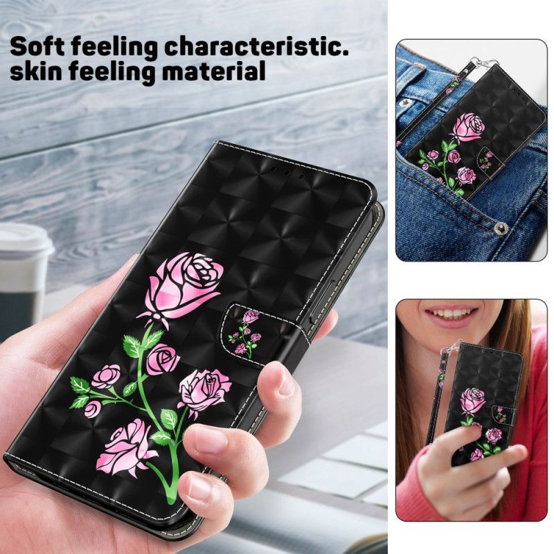 Lærdeksel Folio Deksel Samsung Galaxy S24 Ultra 5g Roseblomster Med Stropp