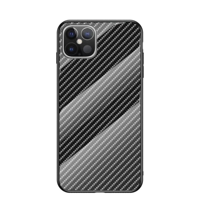 Deksel for iPhone 12 Pro Max Svart Karbonfiber Herdet Glass