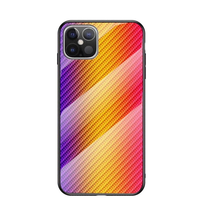 Deksel for iPhone 12 Pro Max Svart Karbonfiber Herdet Glass