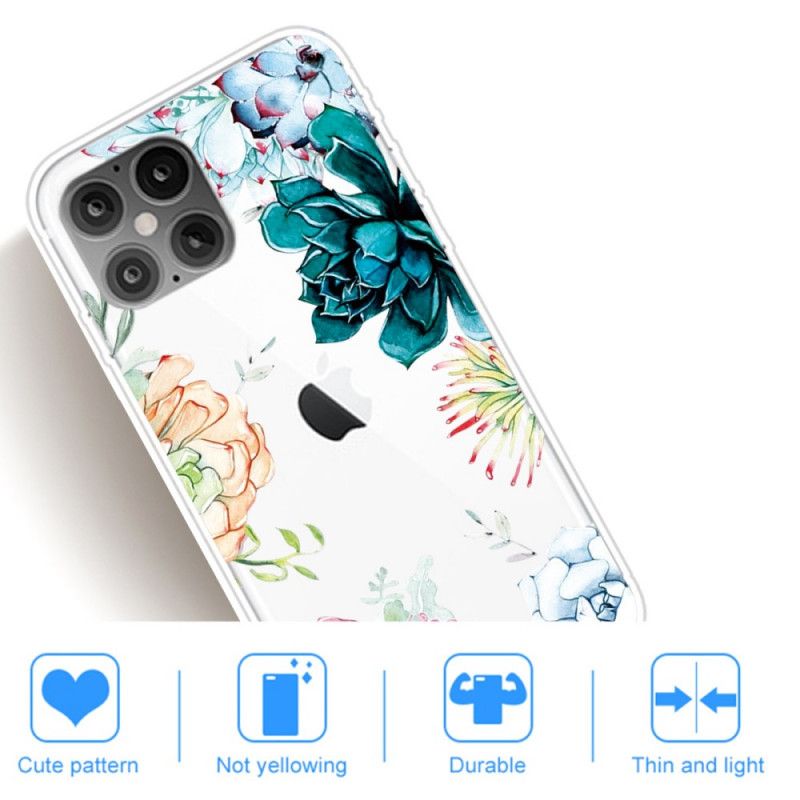 Deksel iPhone 12 Pro Max Gjennomsiktige Akvarellblomster Anti-fall