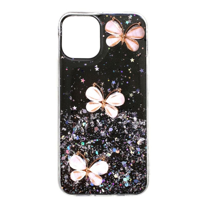 Deksel iPhone 12 Pro Max Svart 3D Sommerfuglglitter