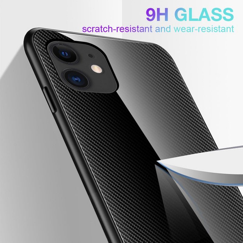 Deksel iPhone 12 Pro Max Svart Klassisk Karbonfiber Herdet Glass