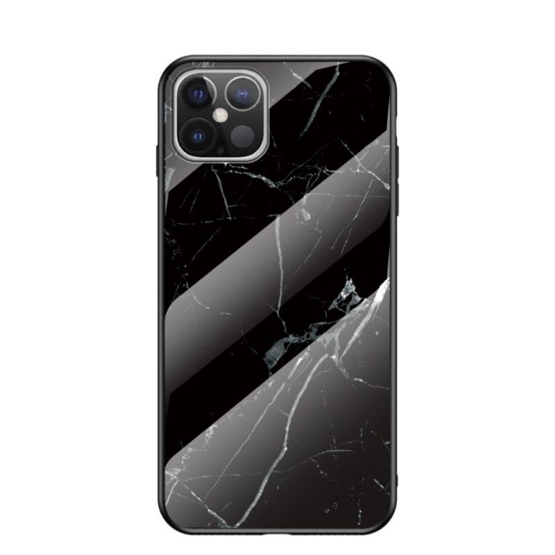 Deksel iPhone 12 Pro Max Svart Marmorfarger Herdet Glass