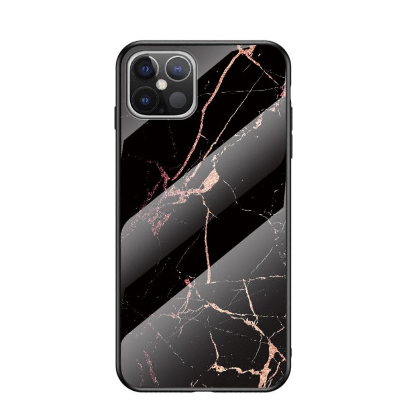 Deksel iPhone 12 Pro Max Svart Marmorfarger Herdet Glass