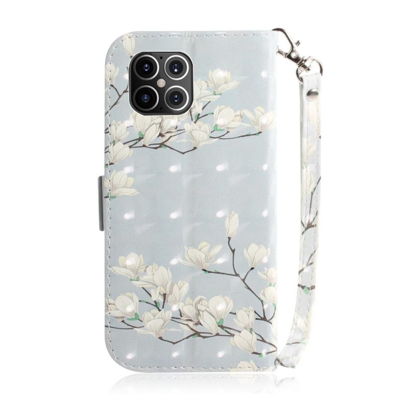 Folio Deksel iPhone 12 Pro Max Grå Ville Blomster Med Tanga Beskyttelse