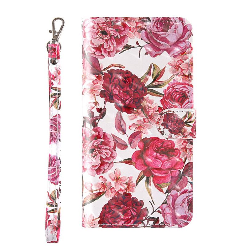 Folio Deksel iPhone 12 Pro Max Hvit Lys Flekker Blomster Med Stropp Beskyttelse