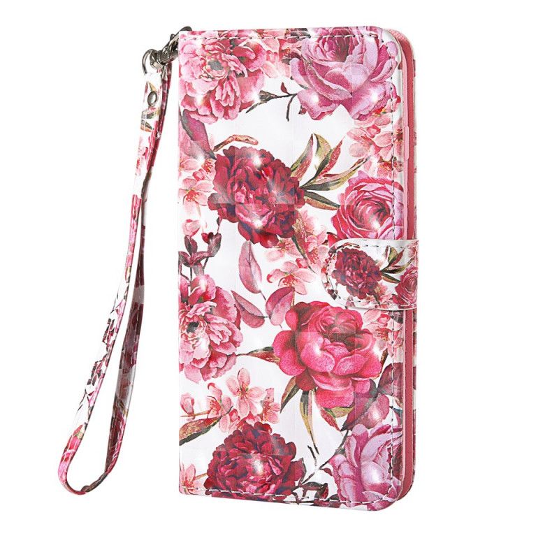 Folio Deksel iPhone 12 Pro Max Hvit Lys Flekker Blomster Med Stropp Beskyttelse