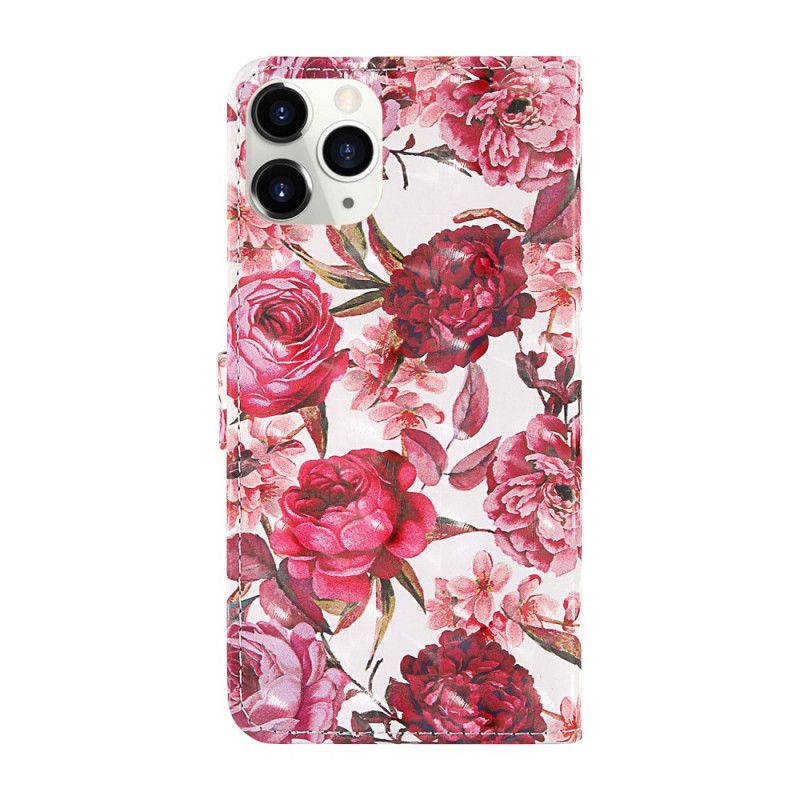 Folio Deksel iPhone 12 Pro Max Hvit Lys Flekker Blomster Med Stropp Beskyttelse