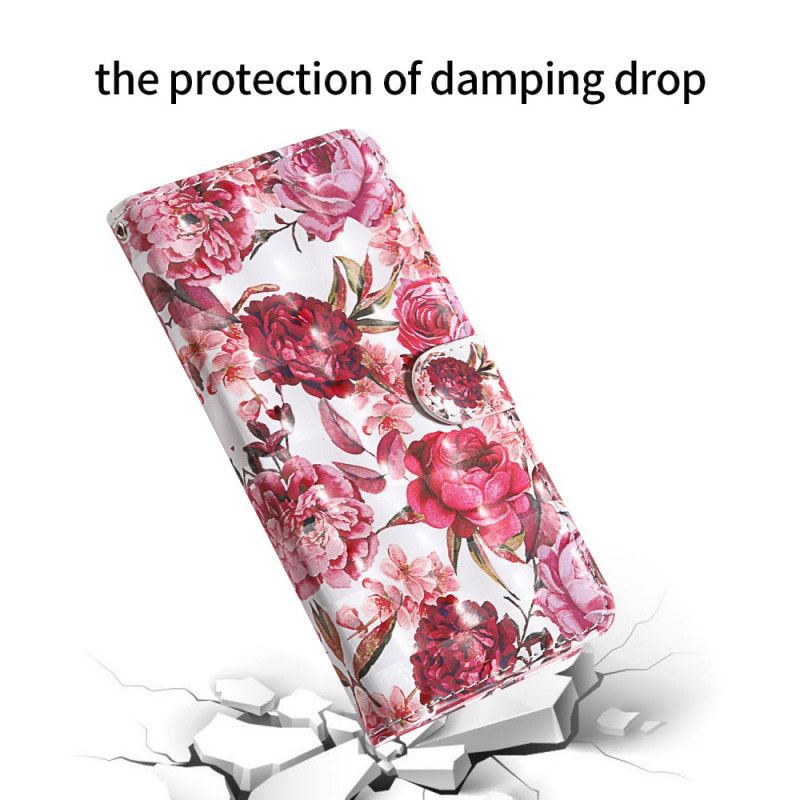 Folio Deksel iPhone 12 Pro Max Hvit Lys Flekker Blomster Med Stropp Beskyttelse