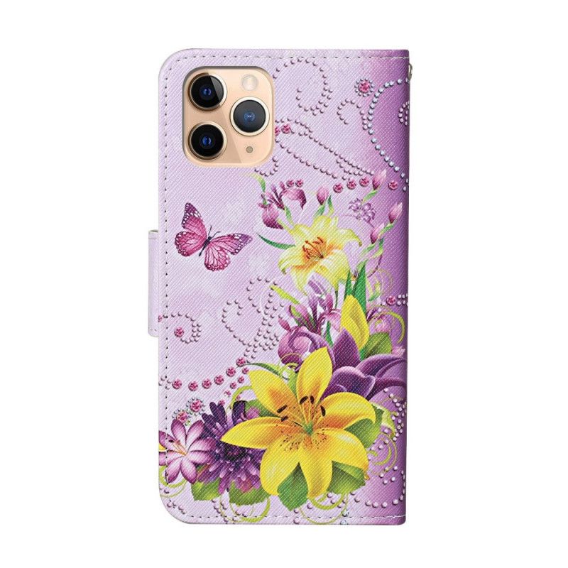 Folio Deksel iPhone 12 Pro Max Magenta Mesterlige Blomster Med Tanga