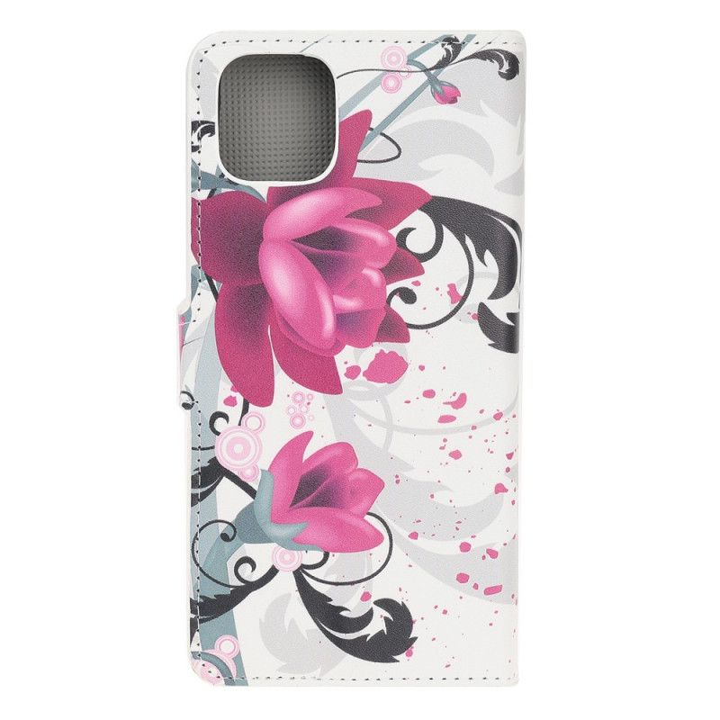 Lærdeksel Folio Deksel iPhone 12 Pro Max Magenta Tropiske Blomster