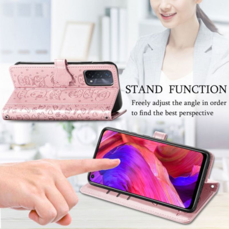 Folio Deksel Oppo A54 5g / A74 5g Animerte Dyr Beskyttelse Deksel