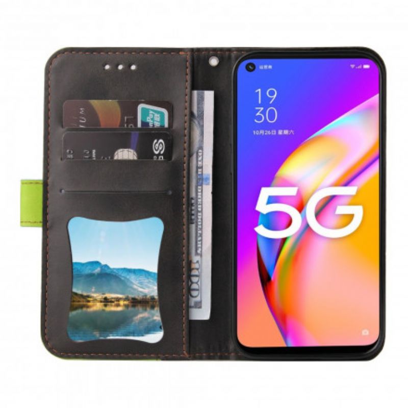 Folio Deksel Oppo A54 5g / A74 5g Tofarget Farget Kunstskinn