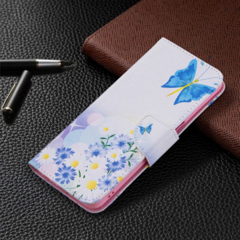 Lærdeksel Folio Deksel Oppo A54 5g / A74 5g Mobildeksel Malte Sommerfugler Og Blomster