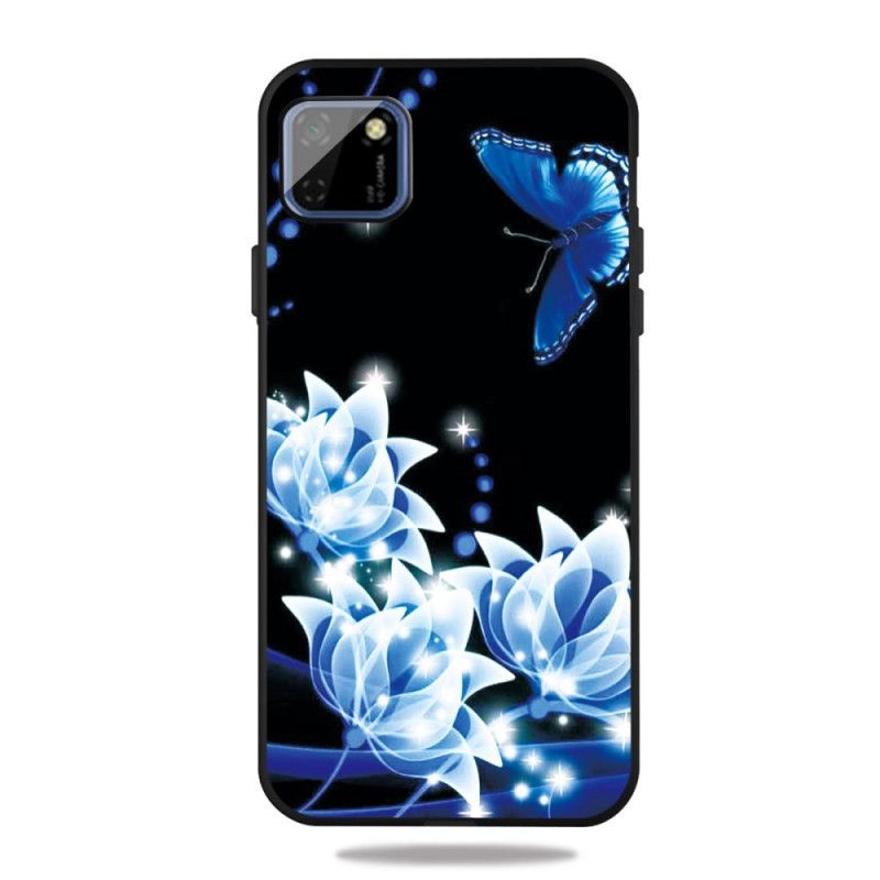 Deksel Huawei Y5p Sommerfugl Og Blå Blomster