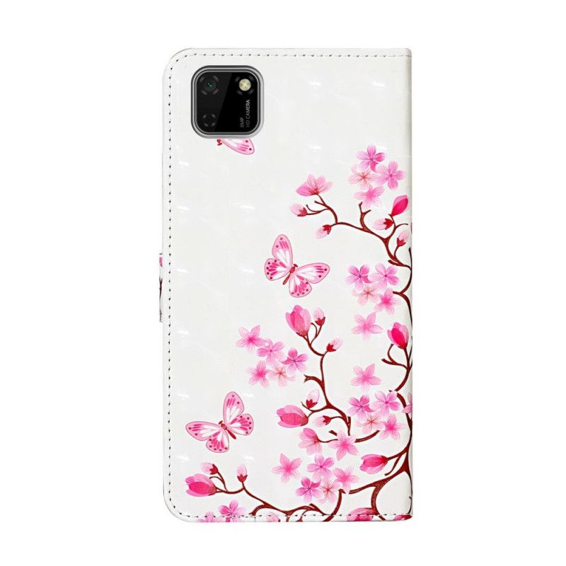 Folio Deksel Huawei Y5p Hvit Rosa Plante