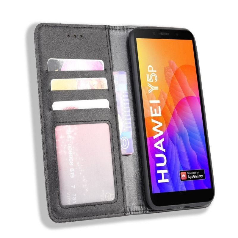 Folio Deksel Huawei Y5p Svart Mobildeksel Stilisert Vintage-Skinneffekt