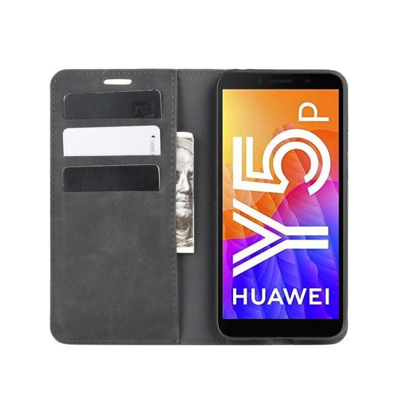 Folio Deksel Huawei Y5p Svart Myk Skinneffekt Beskyttelse