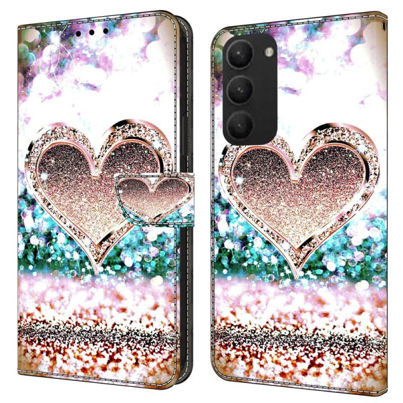 Folio Deksel Samsung Galaxy S24 Plus 5g Rosa Diamanthjerte Beskyttelse Deksel