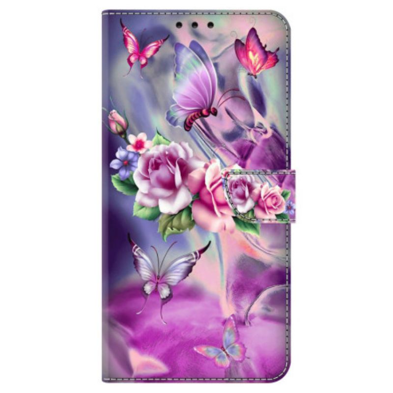 Folio Deksel Samsung Galaxy S24 Plus 5g Sommerfugler Og Blomster Beskyttelse Deksel