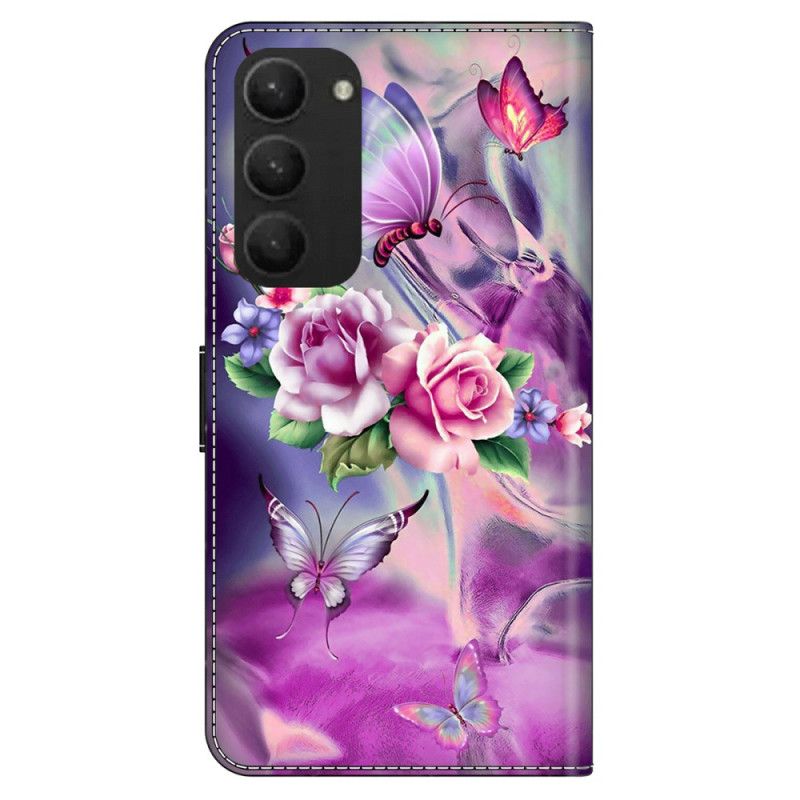 Folio Deksel Samsung Galaxy S24 Plus 5g Sommerfugler Og Blomster Beskyttelse Deksel