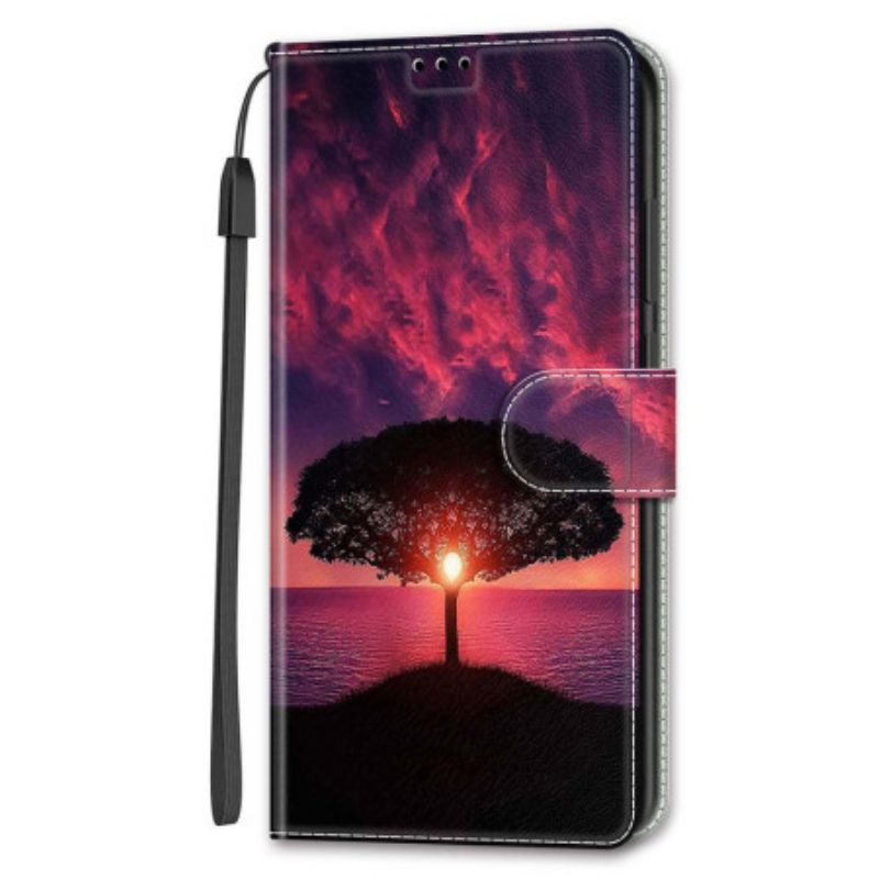 Folio Deksel Samsung Galaxy S24 Plus 5g Svart Tre Ved Solnedgang Med Stropp