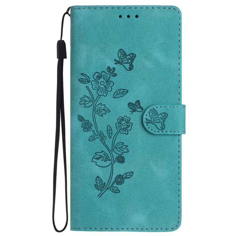 Folio Deksel Samsung Galaxy S24 Plus 5g Trykte Blomster Og Snor Beskyttelse Deksel