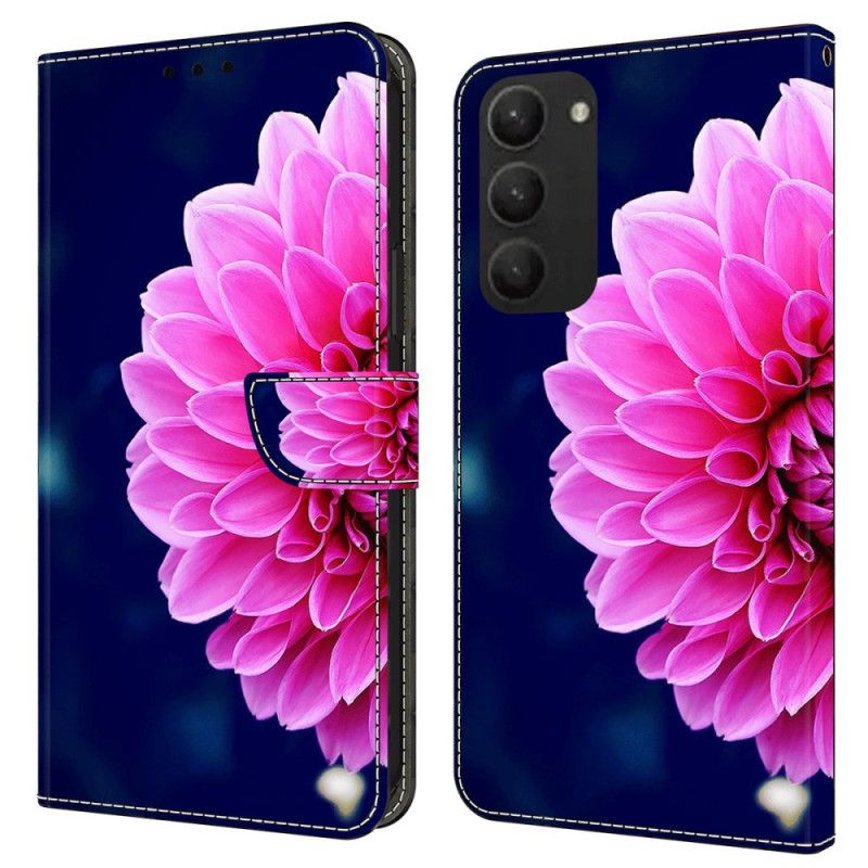 Folio Deksel Til Samsung Galaxy S24 Plus 5g Rosa Blomster På Blå Bakgrunn