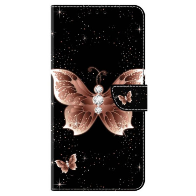 Folio Deksel Til Samsung Galaxy S24 Plus 5g Rosa Diamant Sommerfugl