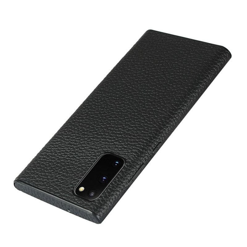 Deksel for Samsung Galaxy S20 Svart Ekte Litchi Med Stropp