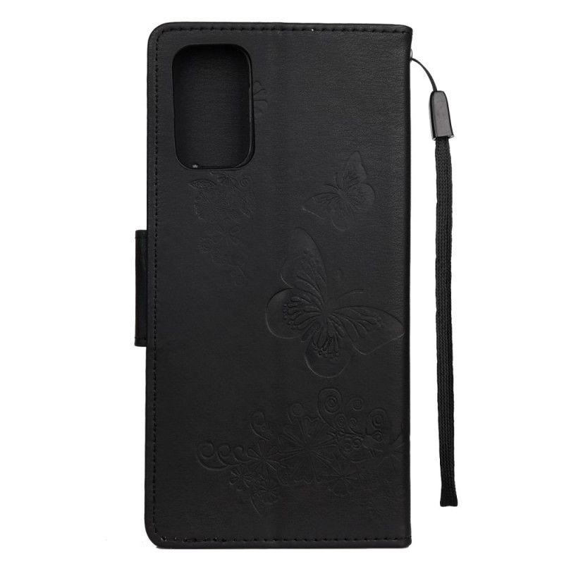 Folio Deksel for Samsung Galaxy S20 Svart Bare Sommerfugler Med Tanga