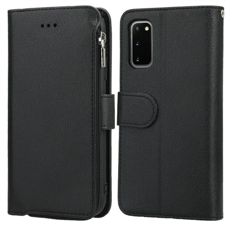 Folio Deksel for Samsung Galaxy S20 Svart Lærfiber Mikrofibre Med Glidelåslomme