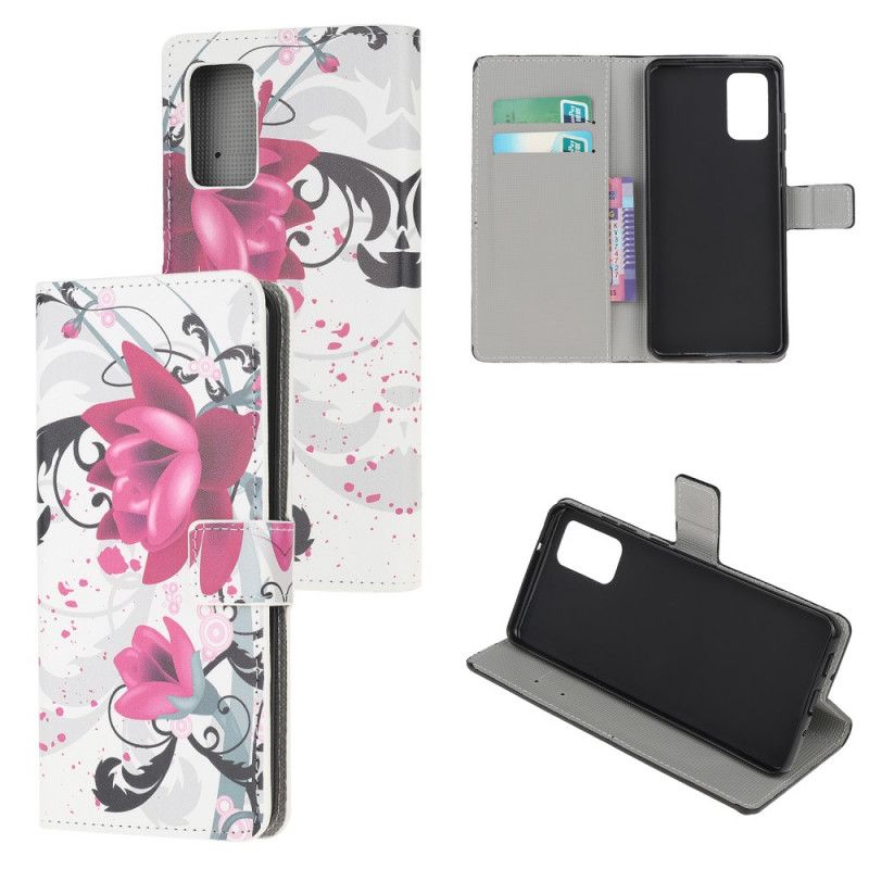 Folio Deksel Samsung Galaxy S20 Magenta Tropiske Blomster