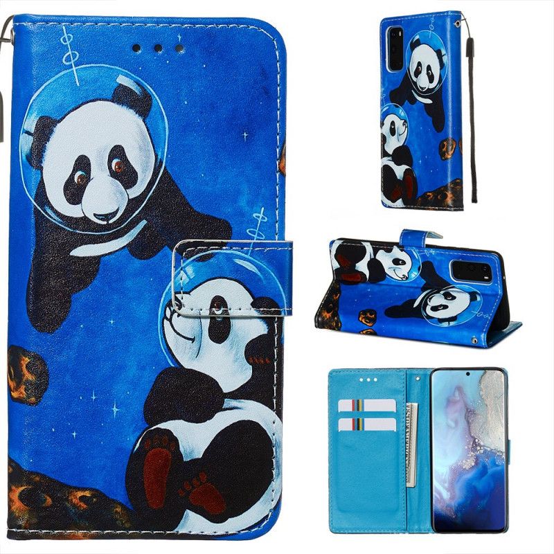 Lærdeksel Folio Deksel Samsung Galaxy S20 Panda-Kosmonauter